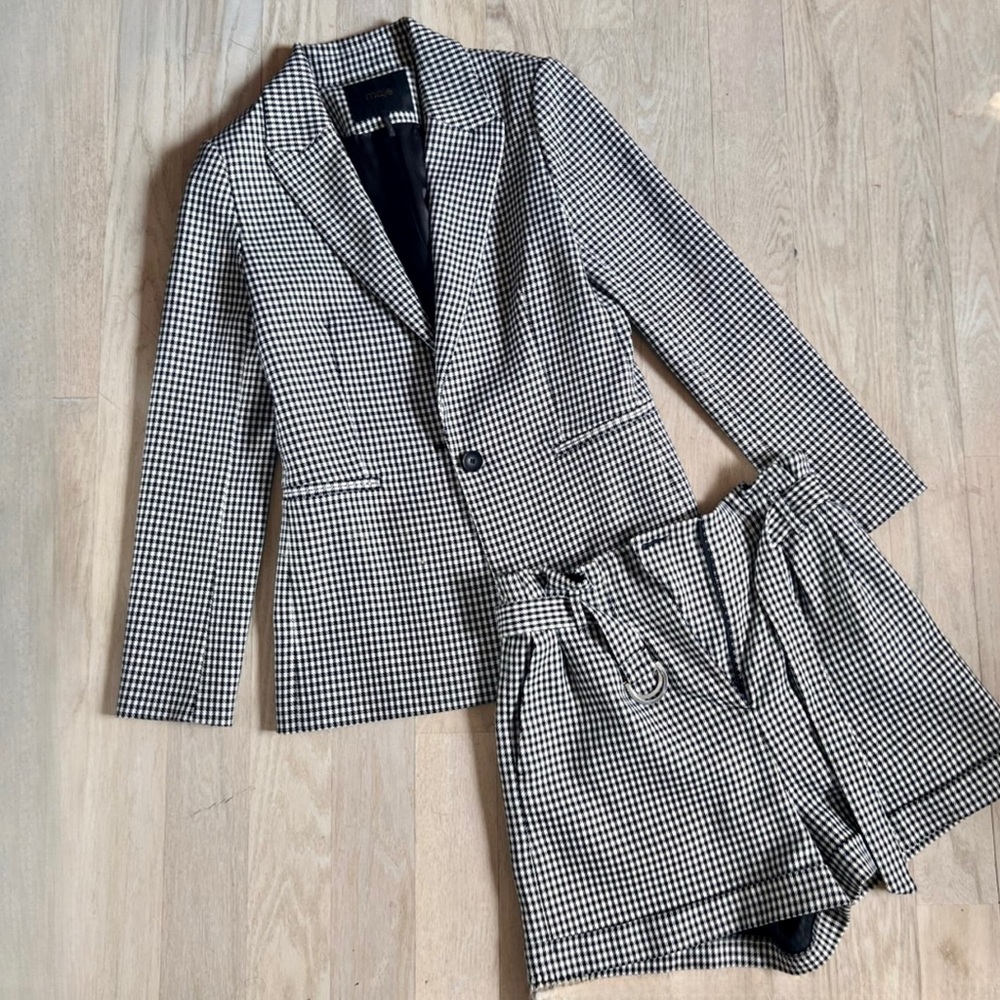 Maje🔥🔥🔥
Vadimy Houndstooth Single-button Blazer and short set In White/ Blac
